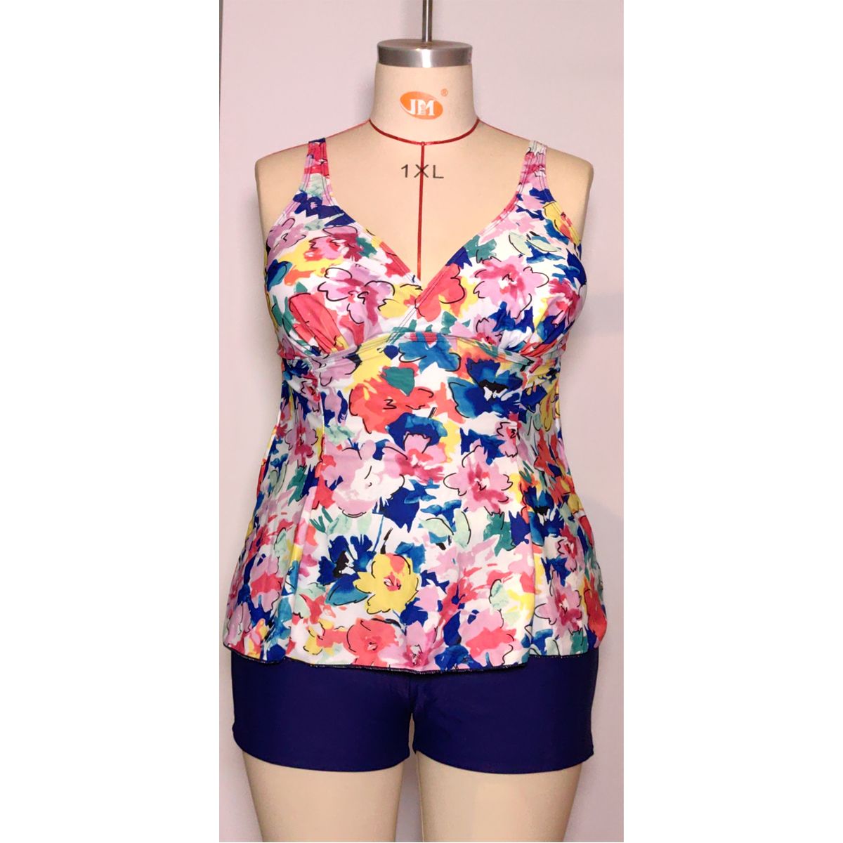 SHANDIAN - Traje de baño Tankini de dos piezas para mujer floreado