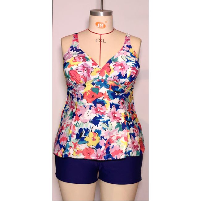 SHANDIAN - Traje de baño Tankini de dos piezas para mujer floreado