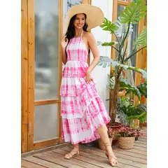 MOSS ROSE - Vestido casual de mujer con estampado tie-dye en color rosa magenta