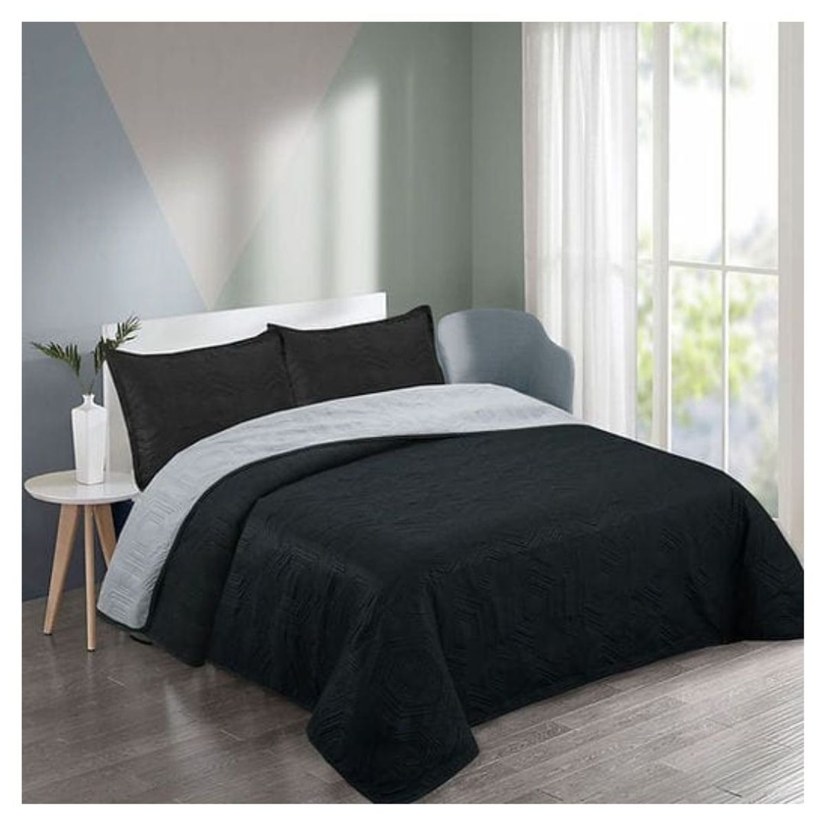 GENERICO - Cubrecama Quilt Verano 2 Plazas - Negro Blanco