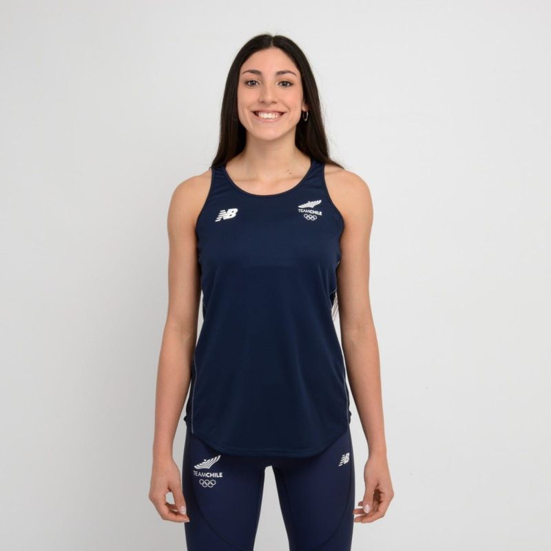 NEW BALANCE - Polera Sin Mangas Mujer New Balance Team Chile Azul Marino