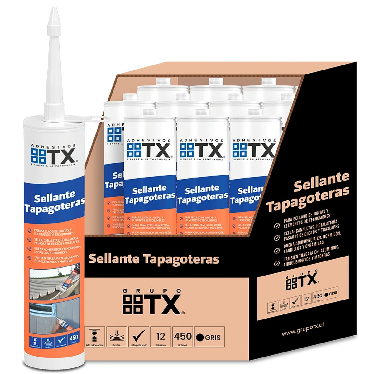 TX - 12 Un X Sellante Tapagoteras - Grupo Tx, Cartucho 300 Ml