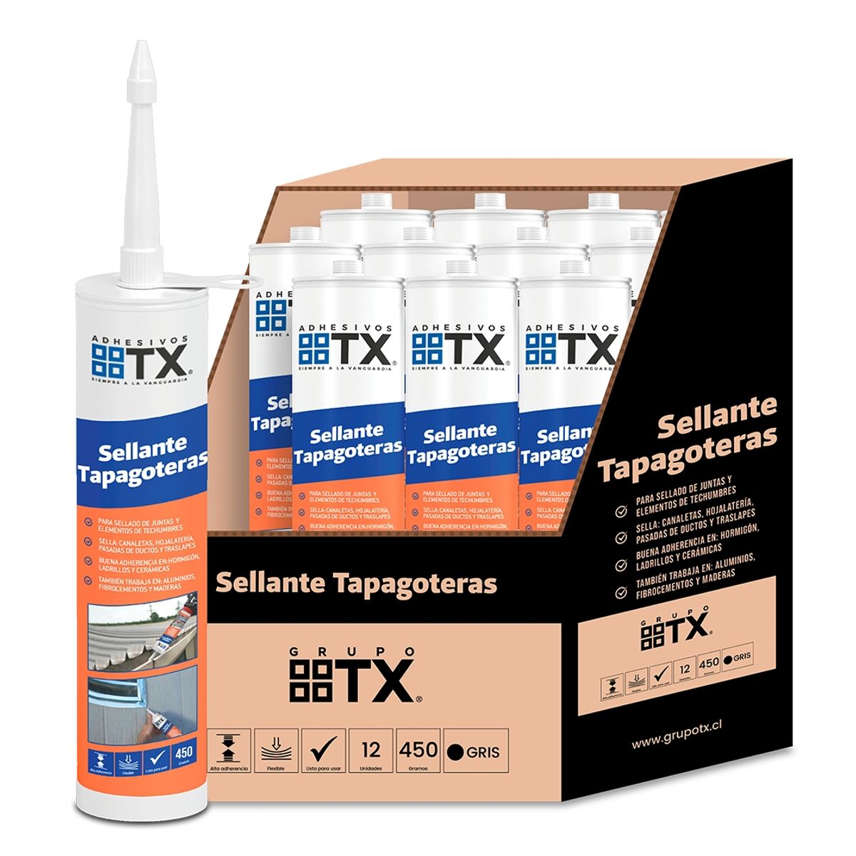 TX - 12 Un X Sellante Tapagoteras - Grupo Tx, Cartucho 300 Ml