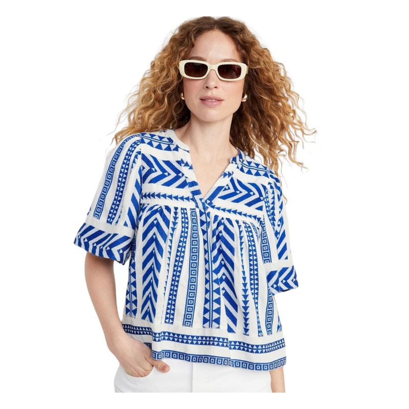 OLD NAVY - Blusa Sin Mangas Cuello En V Texturizada Azul Mujer OLD NAVY