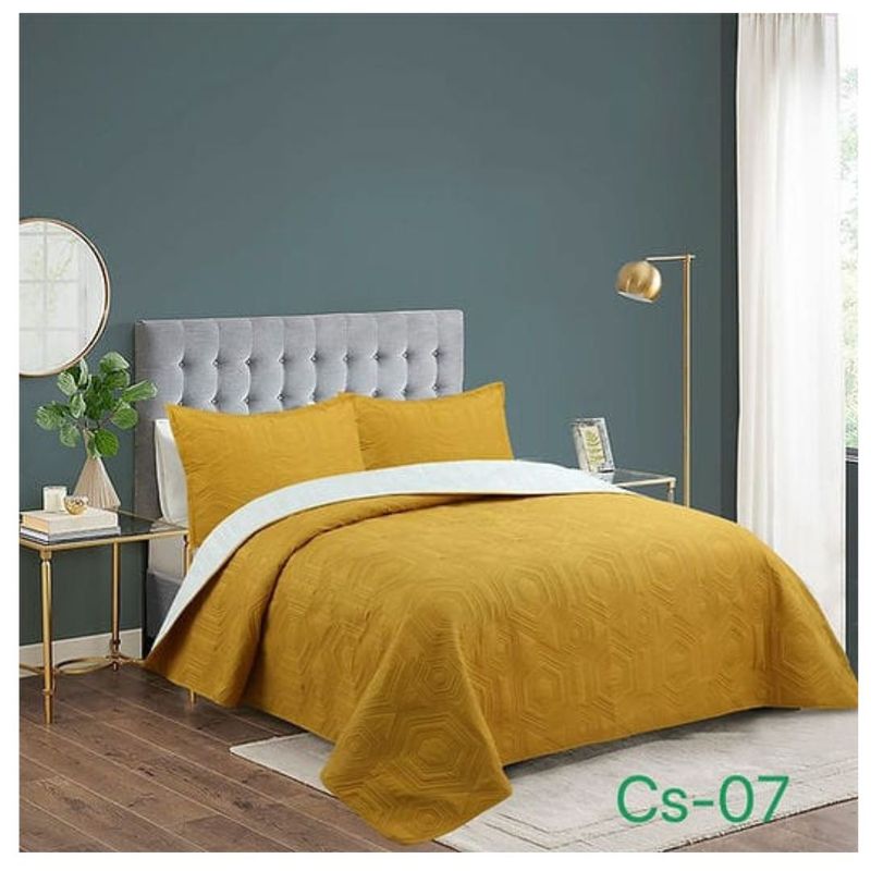 GENERICO - Cubrecama Quilt Verano King- Mostaza Blanco