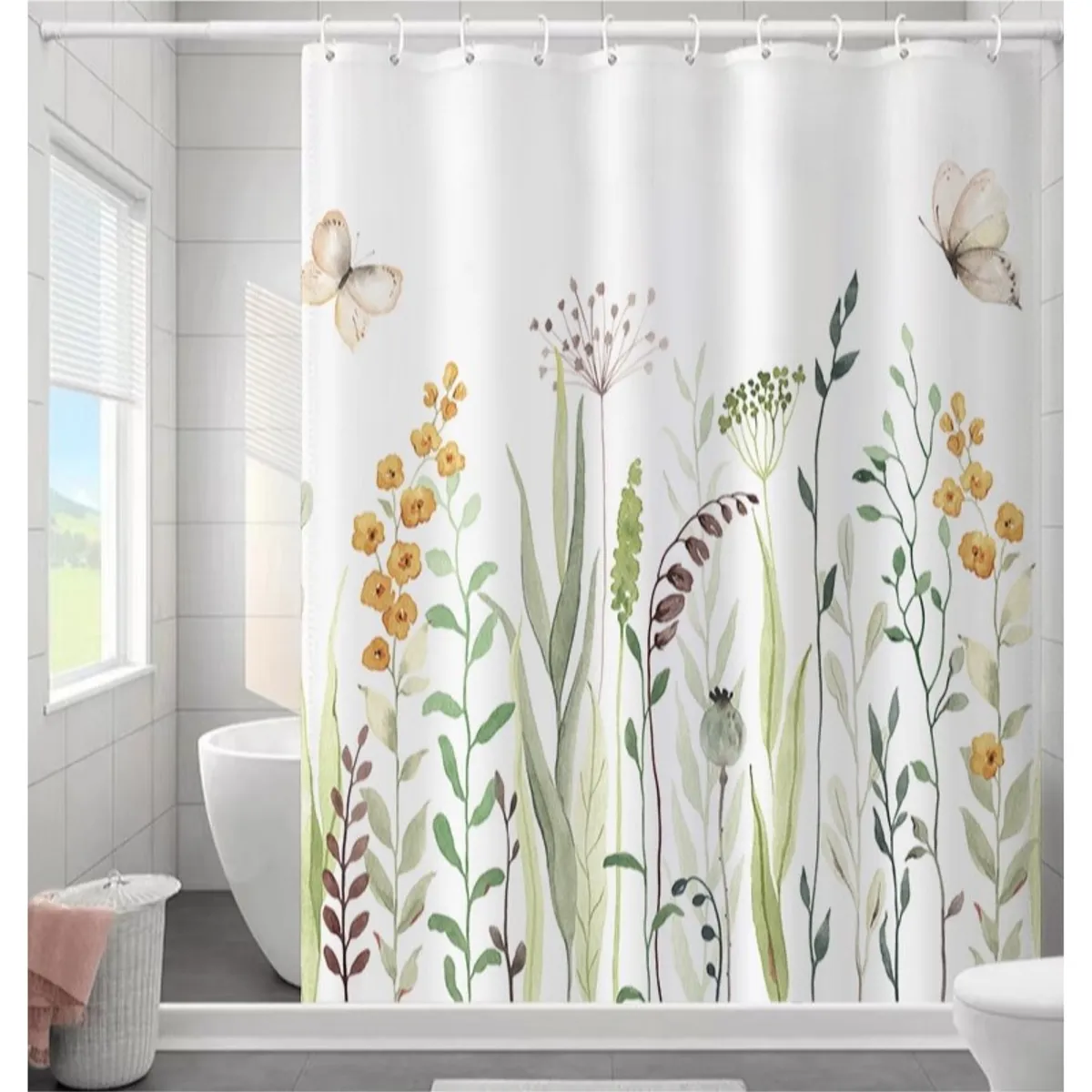 COMPRAPO - Cortina Baño Impermeable Wild Flowers más 12 Ganchos
