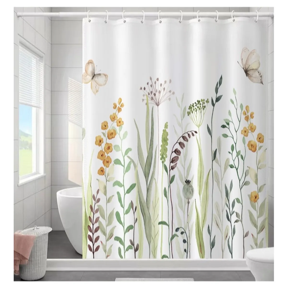 COMPRAPO - Cortina Baño Impermeable Wild Flowers más 12 Ganchos
