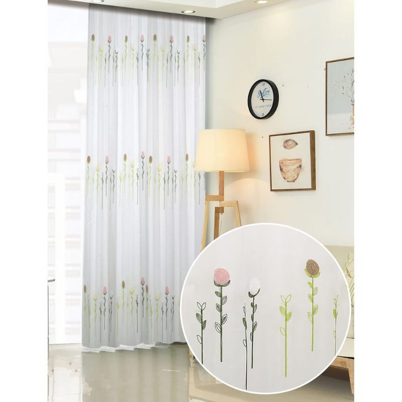 GENERICO - Visillos blancos con diseño bordados De Flores  230x140cm