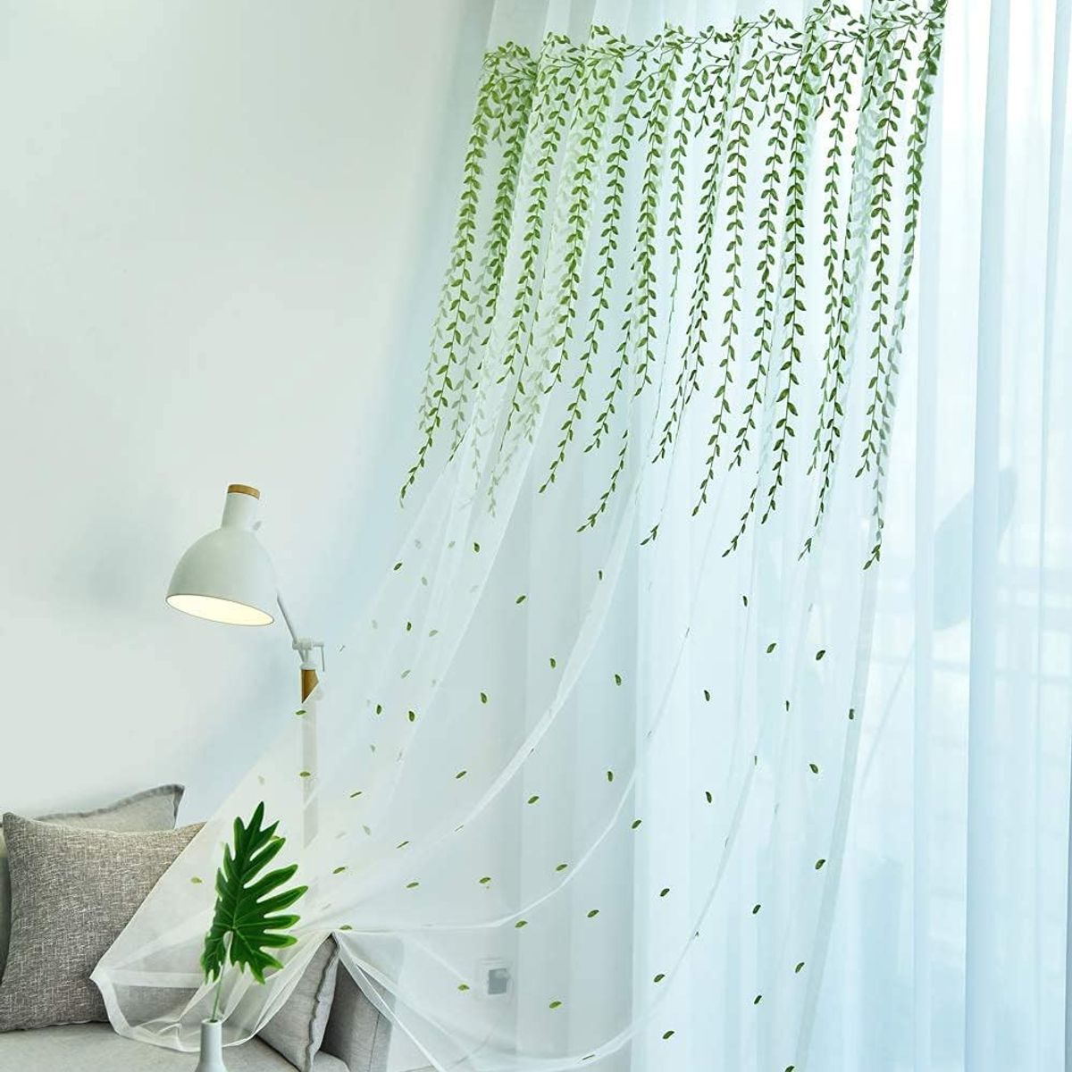 GENERICO - Visillos blancos con diseño bordados Con Hoja 230x140cm