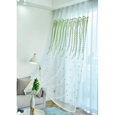 Imagen 2 del producto Visillos blancos con diseño bordados Con Hoja 230x140cm