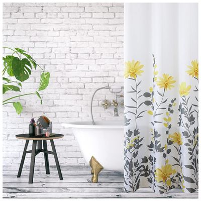 Imagen 2 del producto Cortina Baño Impermeable Gerberas Amarillas más 12 Ganchos 180x180 Cm