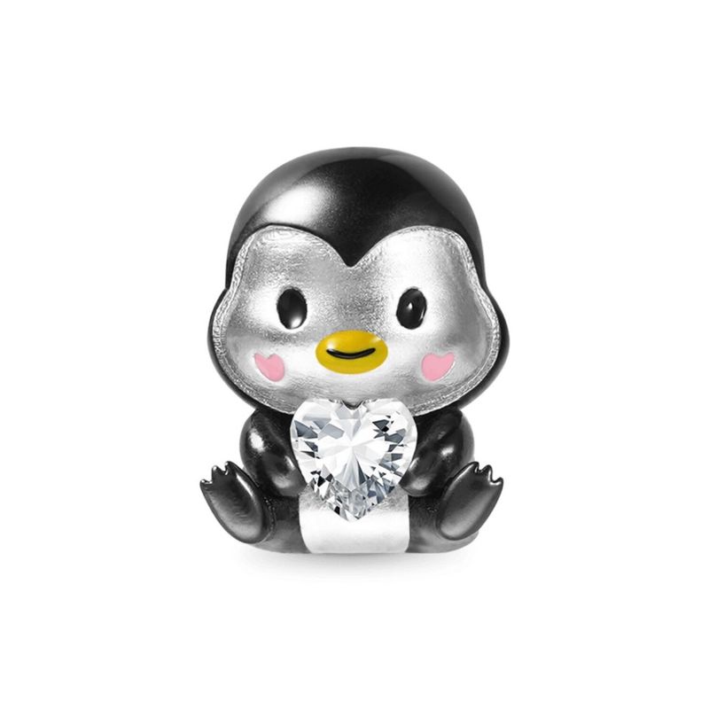 SILVER HEART - Charm Pingüino Con Corazón De Circón En Plata Fina 925 SILVER HEART
