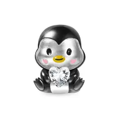 SILVER HEART - Charm Pingüino Con Corazón De Circón En Plata Fina 925