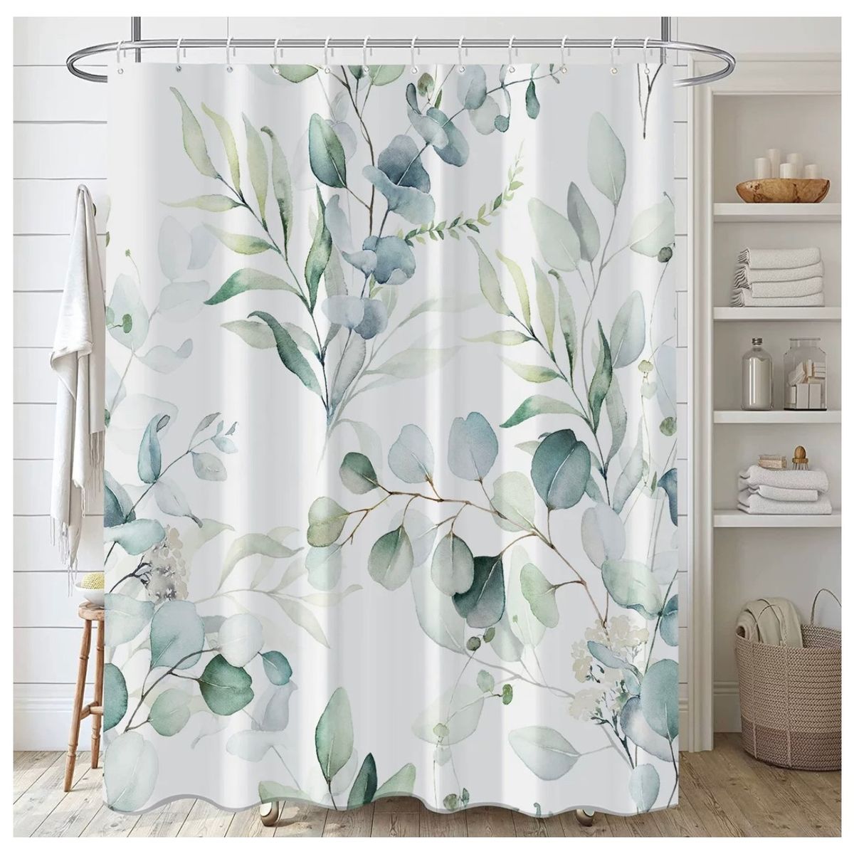 Cortina Baño Impermeable Green Eucalyptus, más 12 Ganchos 180x180 Cm, marca COMPRAPO - Foto Principal