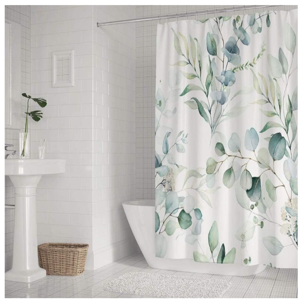 Cortina Baño Impermeable Green Eucalyptus, más 12 Ganchos 180x180 Cm, marca COMPRAPO - Foto 2