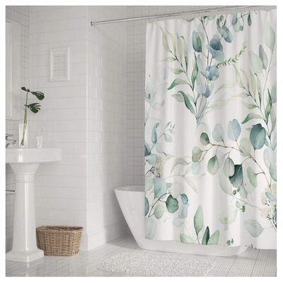 Imagen 2 del producto Cortina Baño Impermeable Green Eucalyptus, más 12 Ganchos 180x180 Cm