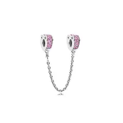 SILVER HEART - Charm Cadena Corazones Circones Rosa En Plata Fina 925