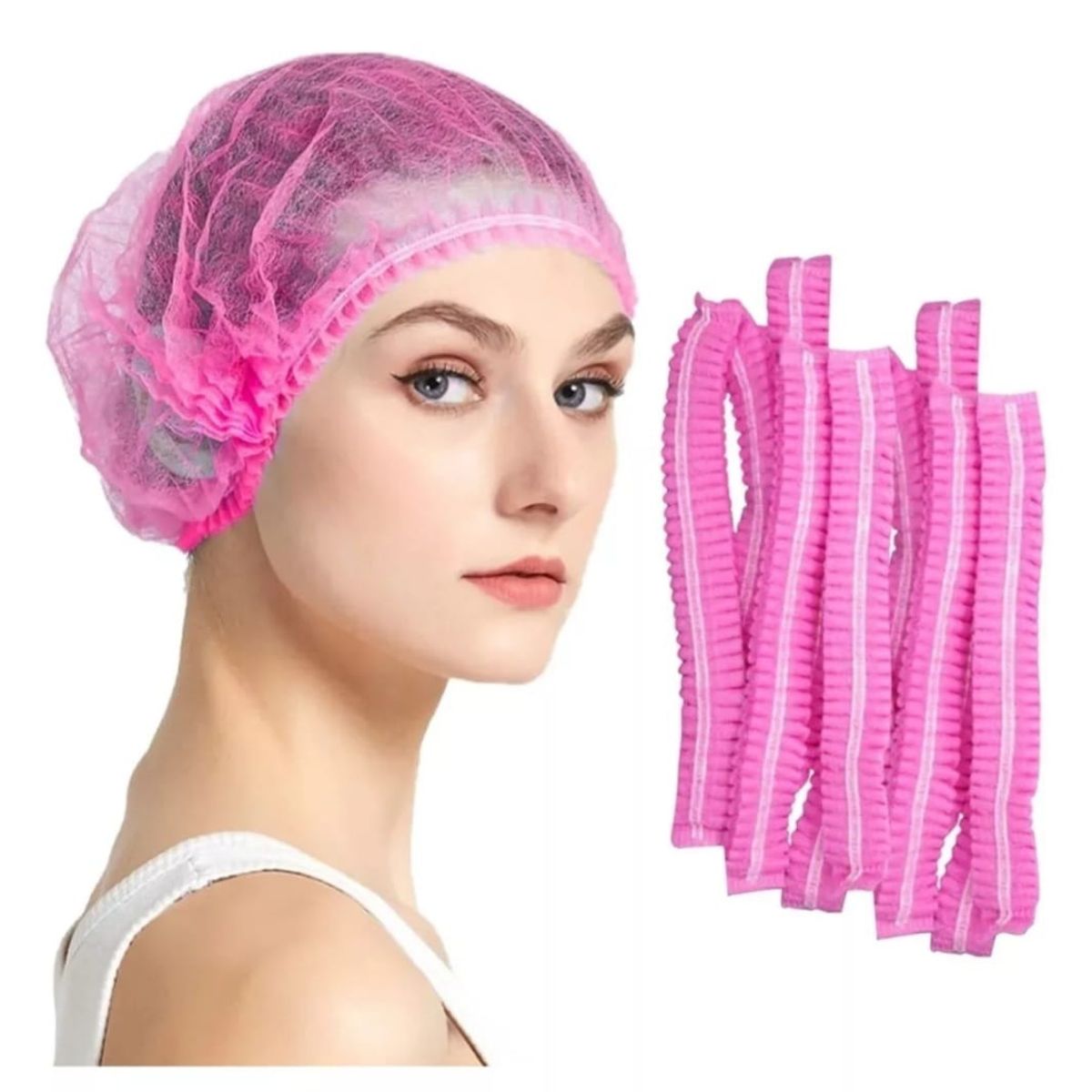 GENERICO - Cofia Gorro Para el Cabello Desechable Rosa 50 Unidades