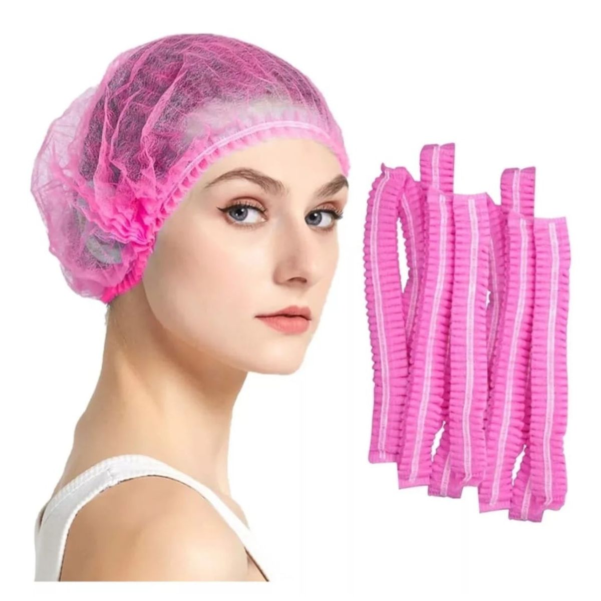 GENERICO - Cofia Gorro Para el Cabello Desechable Rosa 50 Unidades