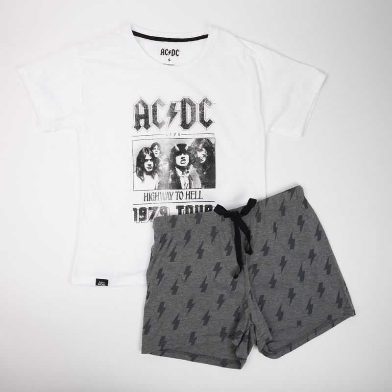 AC DC - Pijama Mujer Banda Blanco Ac/Dc