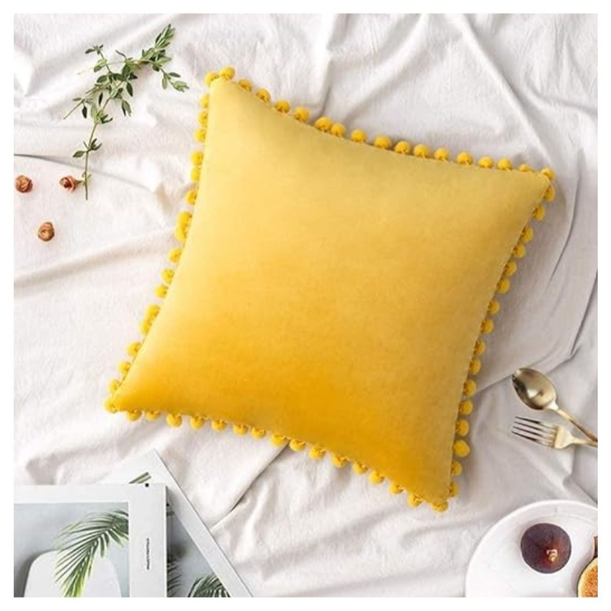 COMPRAPO - Set X 2 Fundas Cojín Boho Chic Aterciopelado Mostaza 45x45 Cm.