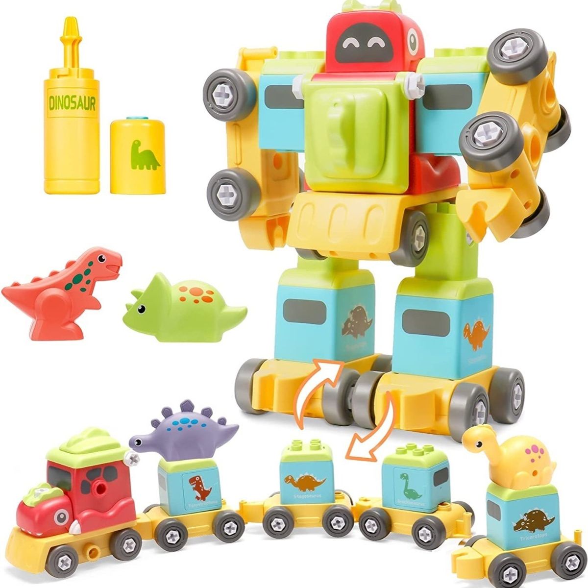 GENERICO - Dinosaurios Tren o Robot, Juguetes Desarmable 2 En 1