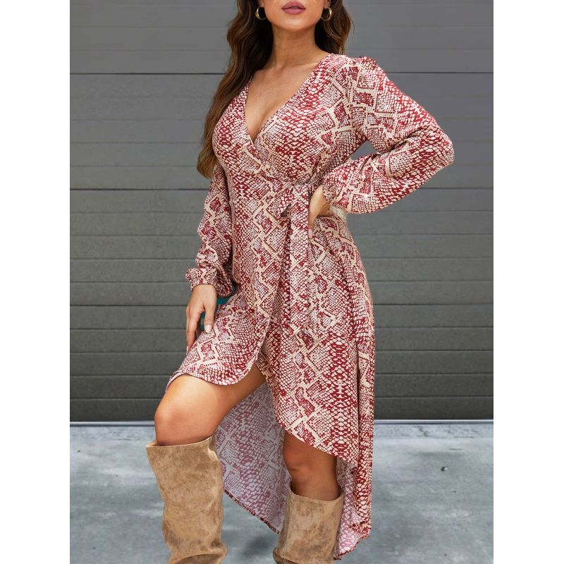MOSS ROSE - Vestido de mujer de manga larga con estampado de escote en V