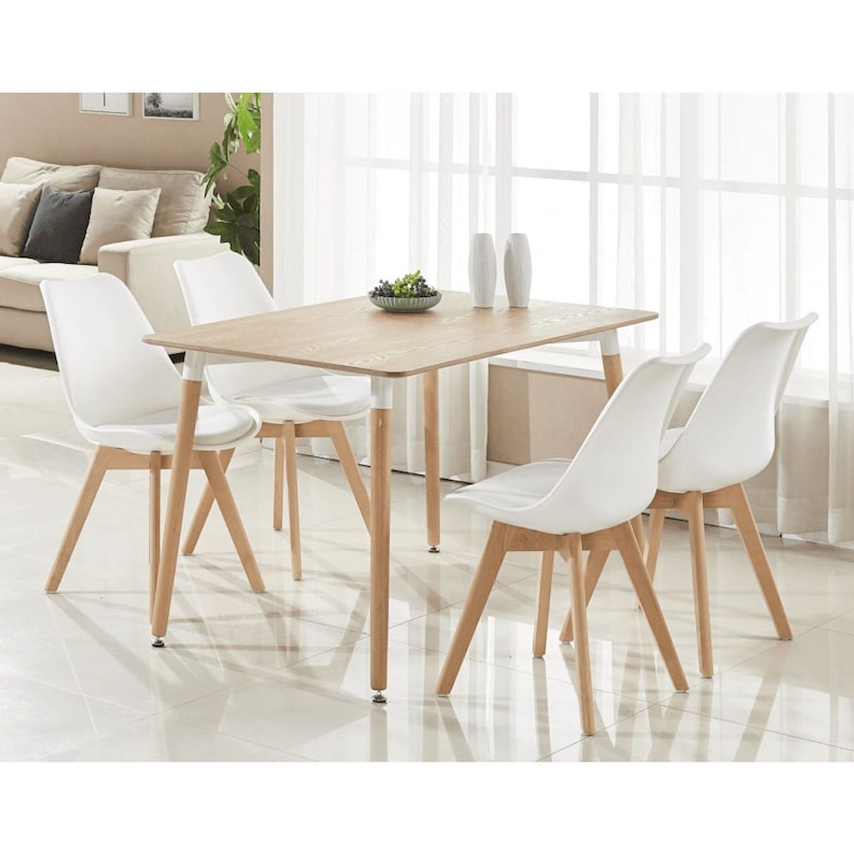 GENERICO - JUEGO DE COMEDOR 120X80 WOOD  + 6 SILLAS TULIP BLANCO