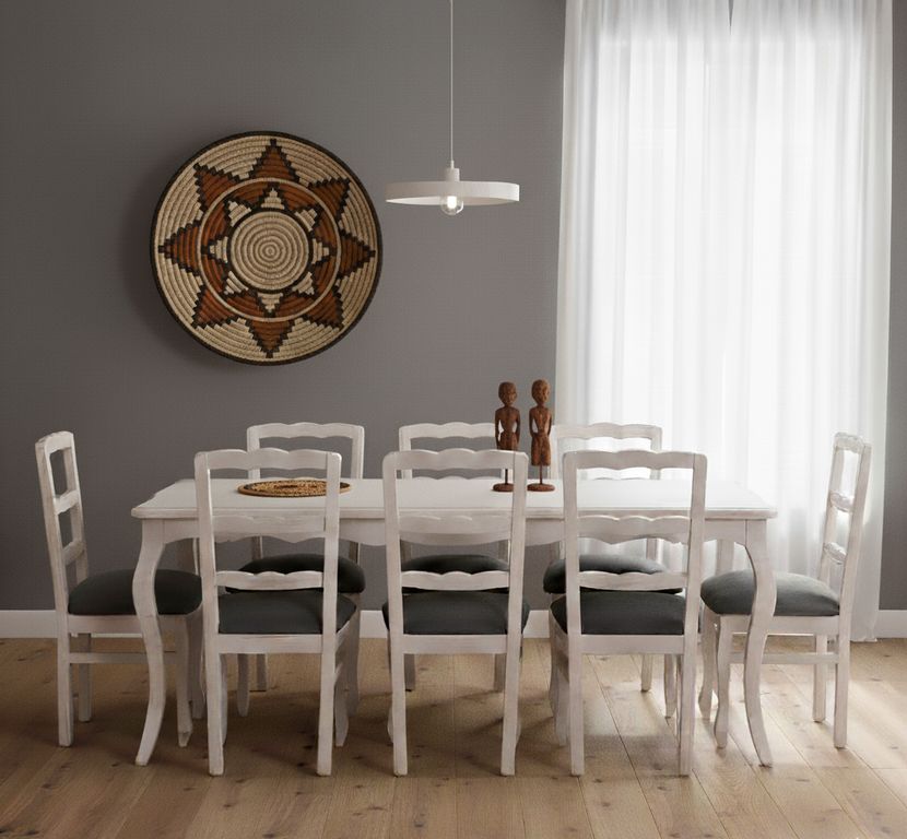 COMEDOR 8 sillas NORMANDO 100x200 - Tapiz Gris