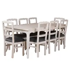 MUEBLES NATIVA - COMEDOR NORMANDO 100x200 - 8 sillas Tapiz Gris