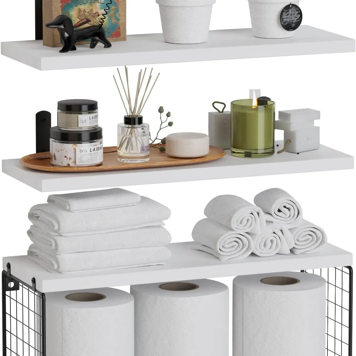 GENERICO - Repisas Flotantes De Madera con Estante Para Papel Blanca