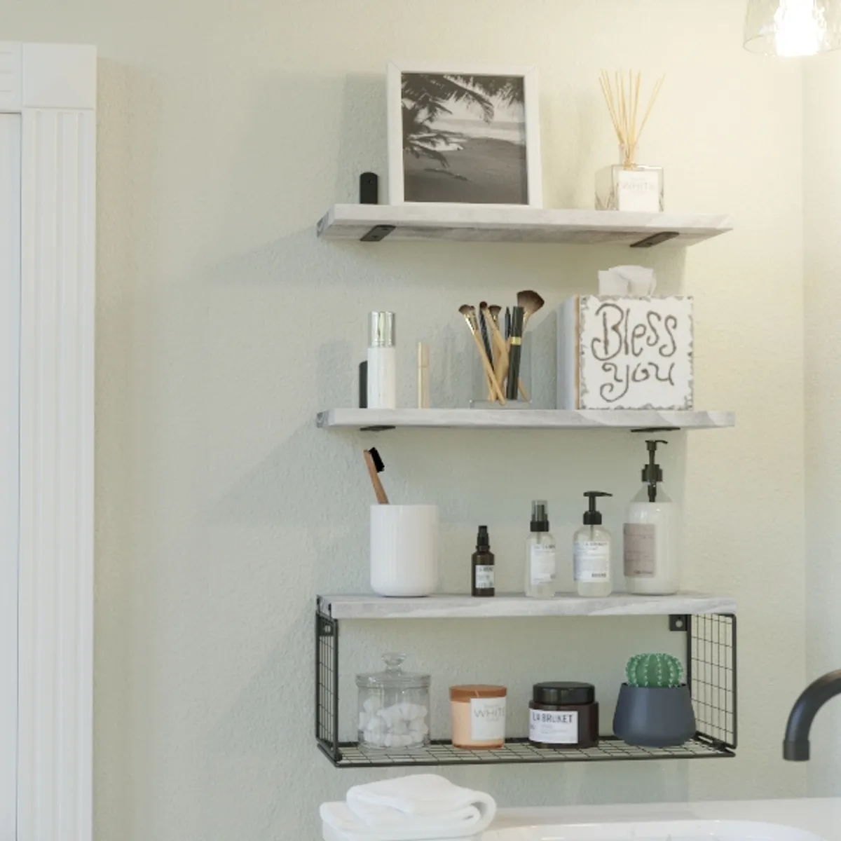 GENERICO - Repisas Flotantes De Madera con Estante Para Papel Blanca