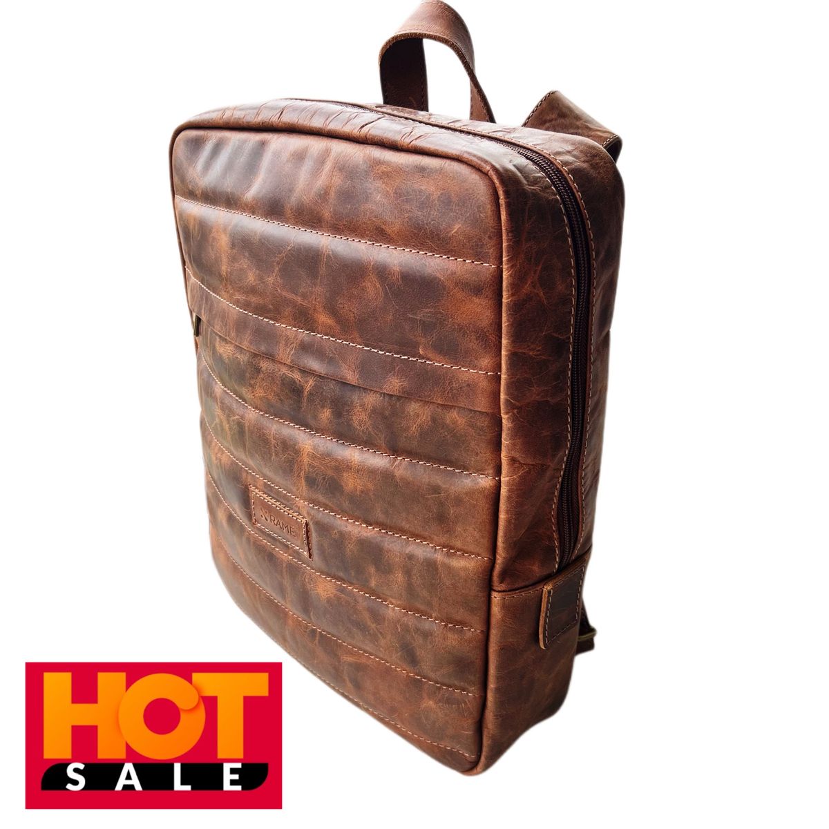 GENERICO - Mochila de Cuero Legitimo RAMÉ Color Cafe claro Unisex Hecho en Chile