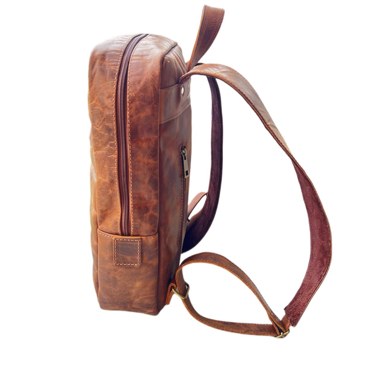 GENERICO - Mochila de Cuero Legitimo RAMÉ Color Cafe claro Unisex Hecho en Chile