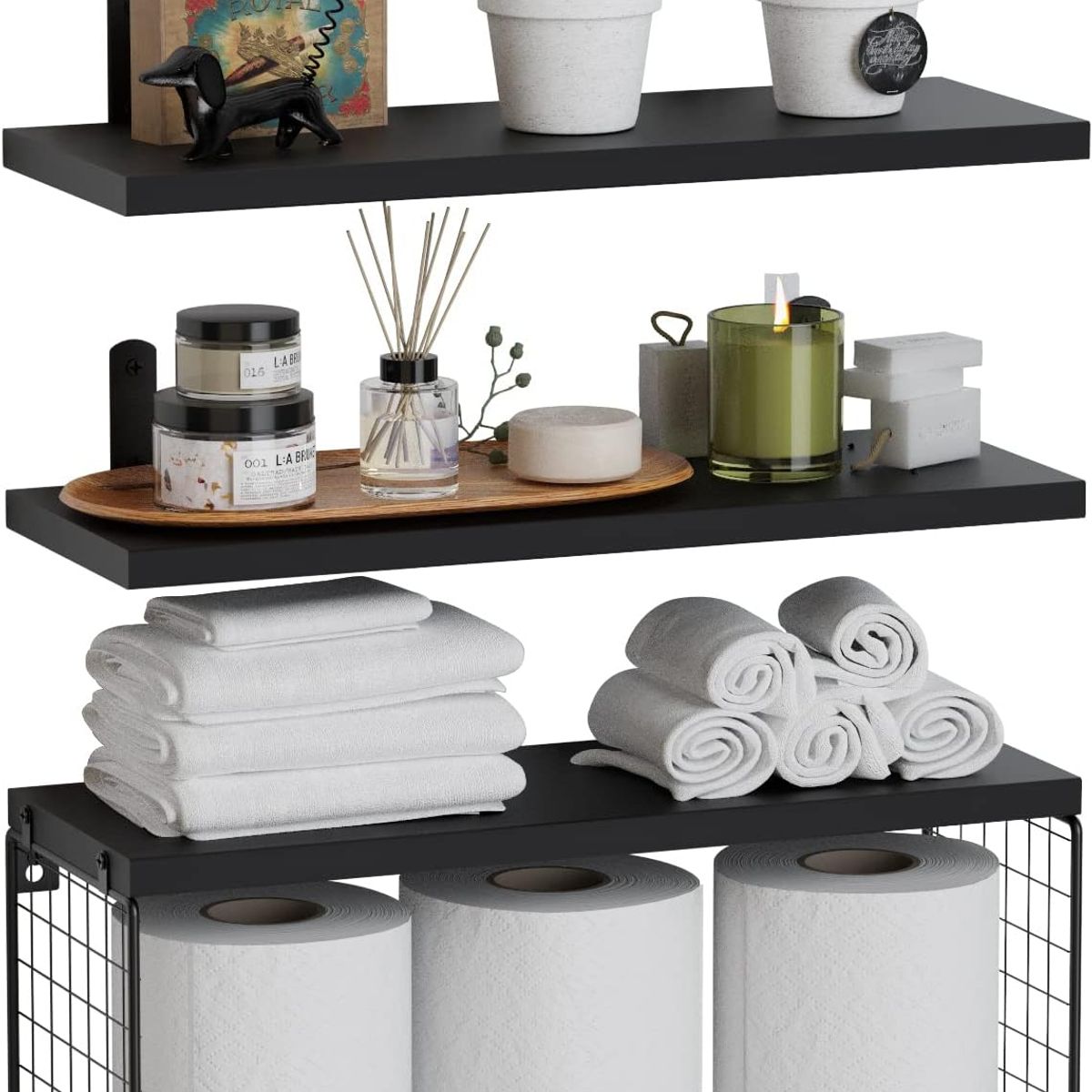 GENERICO - Repisas Flotantes De Madera con Estante Para Papel Negro