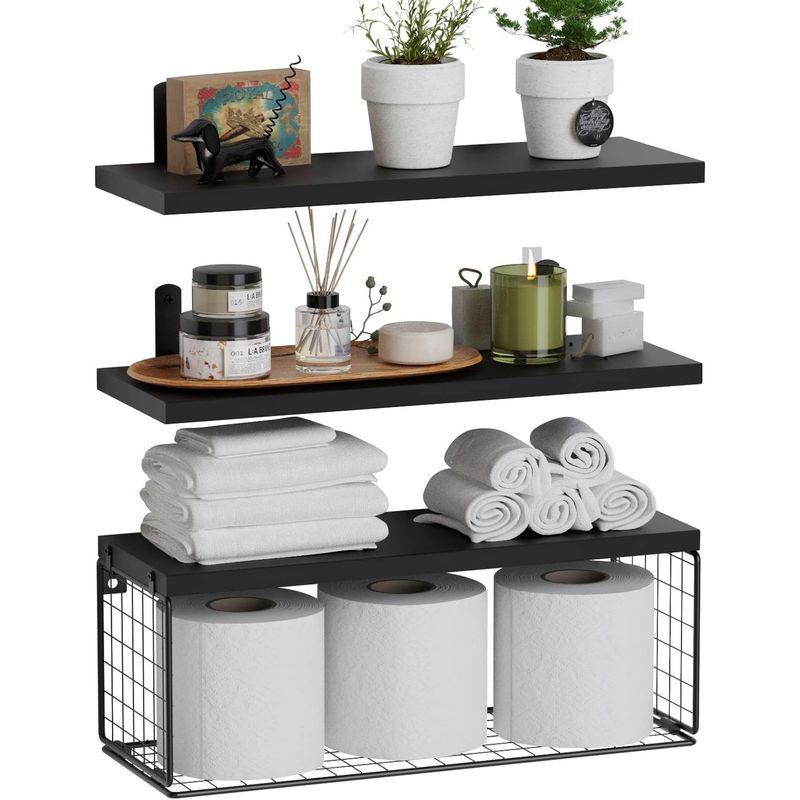 GENERICO - Repisas Flotantes De Madera con Estante Para Papel Negro