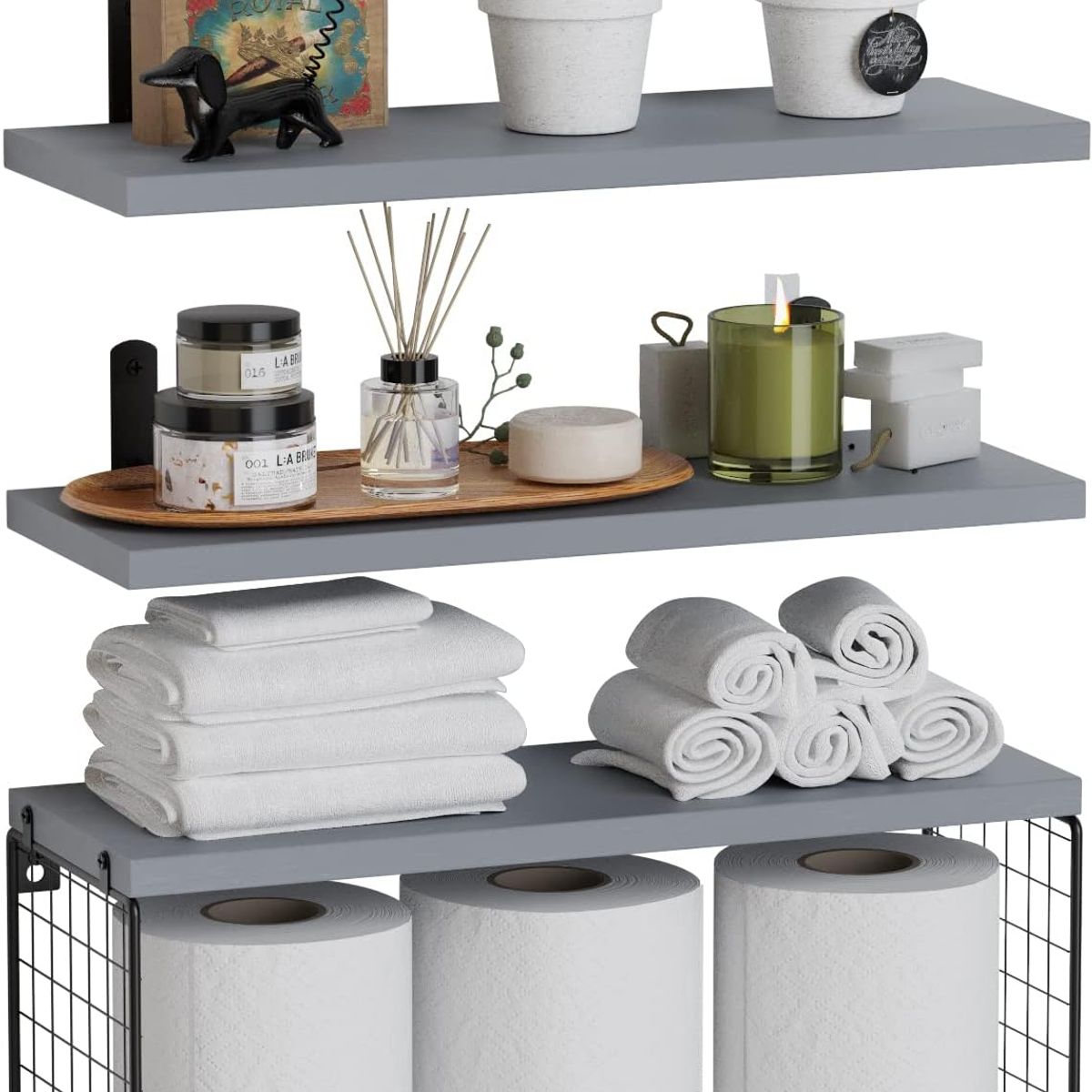 GENERICO - Repisas Flotantes De Madera con Estante Para Papel Gris