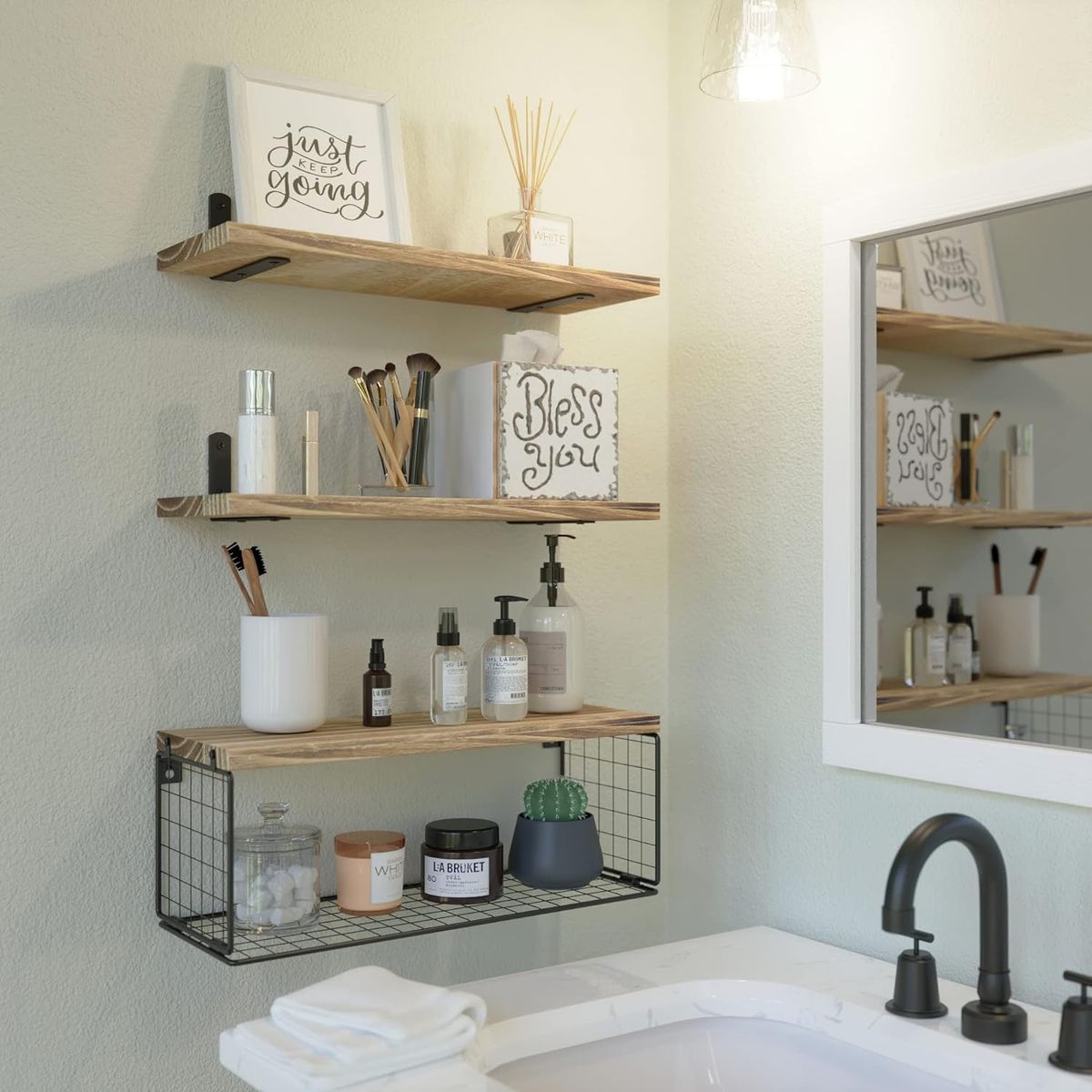 GENERICO - Repisas Flotantes De Madera con Estante Para Papel Café natural