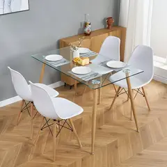 GENERICO - COMEDOR 120X80 DE VIDRIO + 6 SILLAS EAMES BLANCAS
