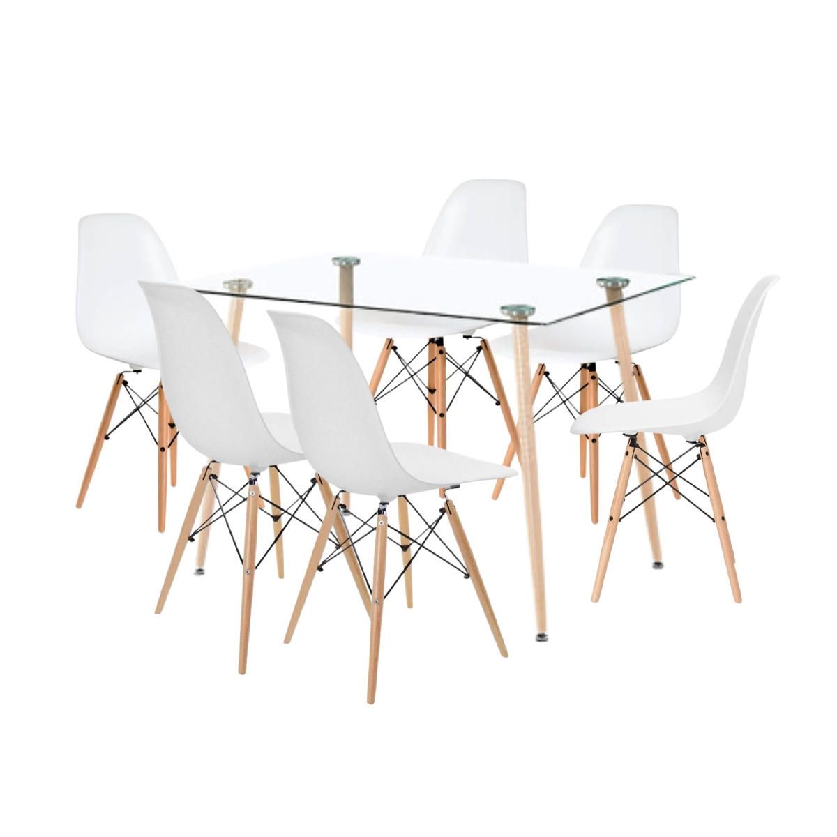 GENERICO - COMEDOR 120X80 DE VIDRIO + 6 SILLAS EAMES BLANCAS