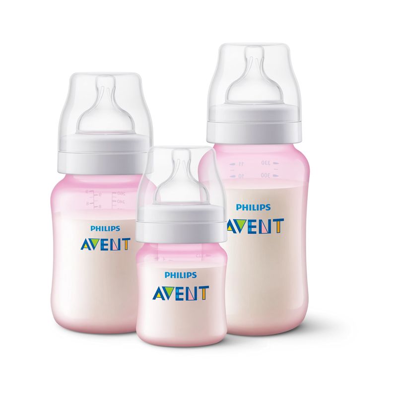 AVENT - Set mamadera anti-colic 125 ML+260ML+330 ML Rosa
