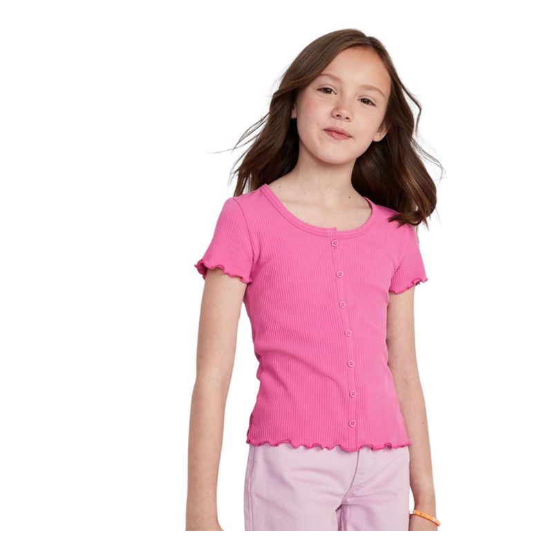 OLD NAVY - Polera Lettuce Edge Botones Adelante Rosa OLD NAVY