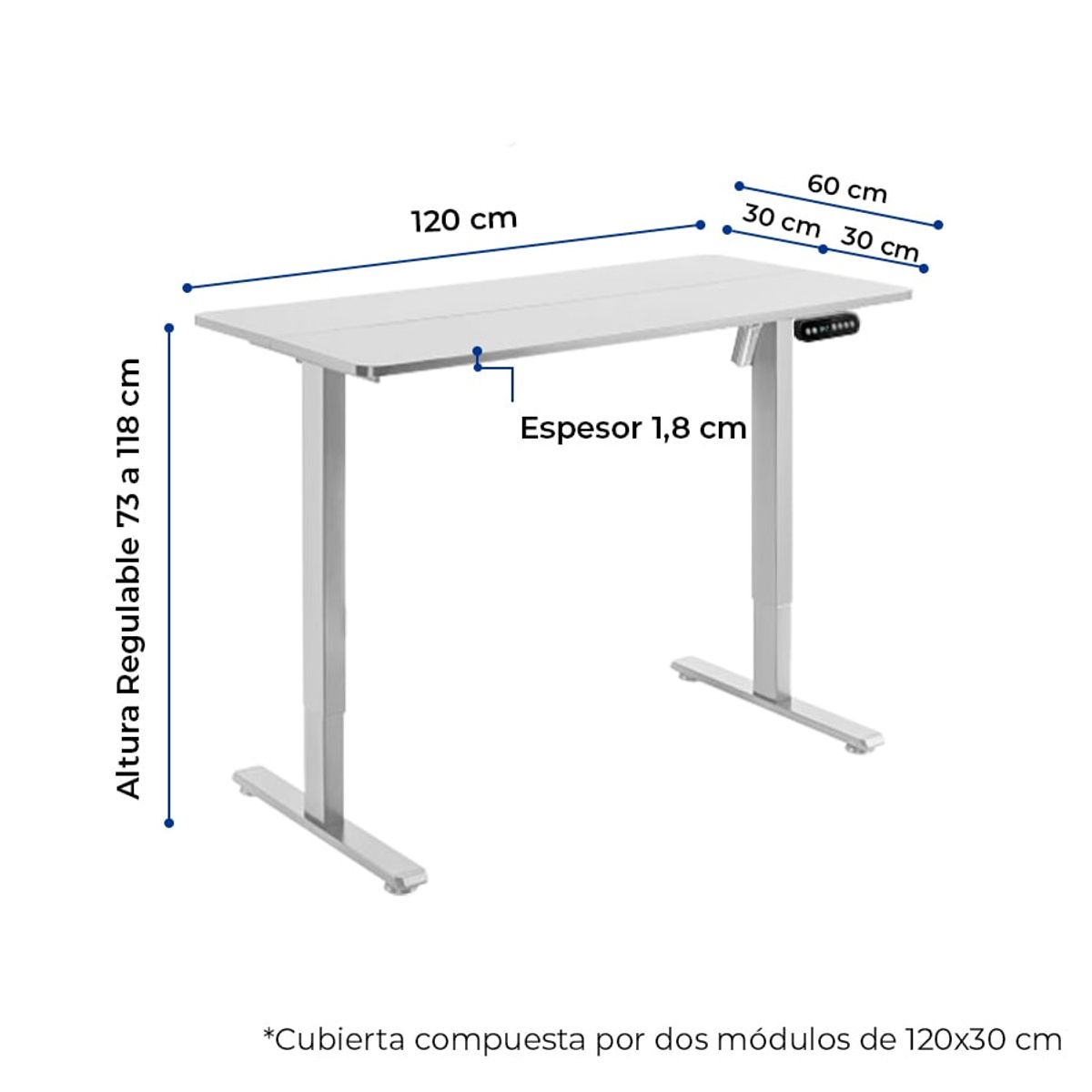 GENERICO - Escritorio eléctrico regulable en altura tablero 120x60x18 cm