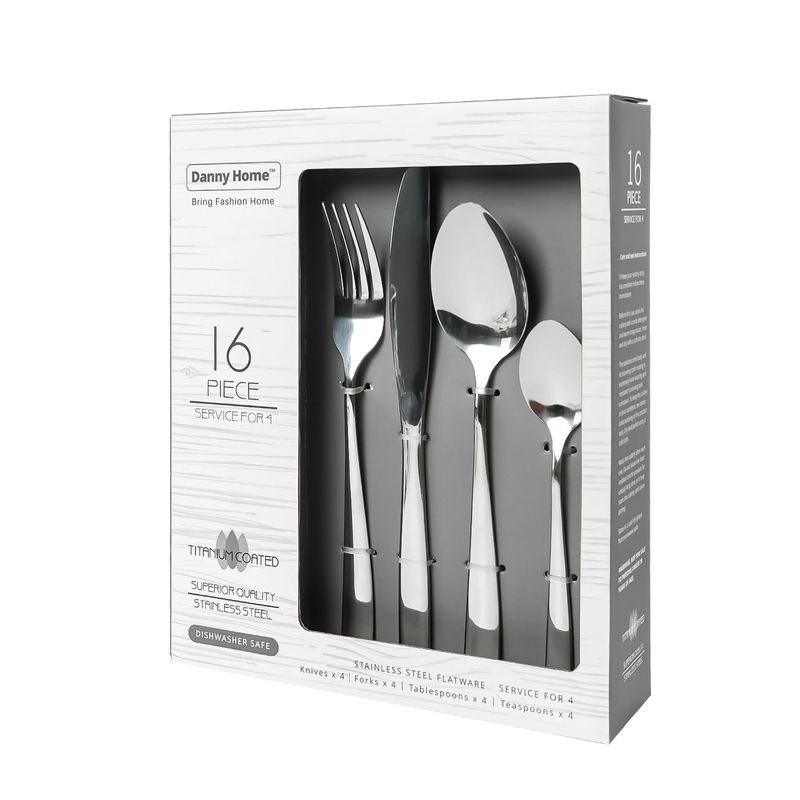 DANNY HOME - Set de 16 Cubiertos Acero Inoxidable Titanium Coated Danny Home