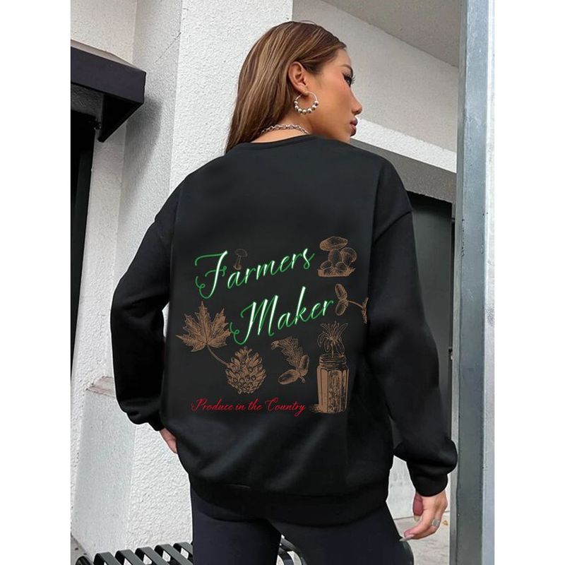 MOSS ROSE - Sudadera de mujer con estampado de letras botánicas negra