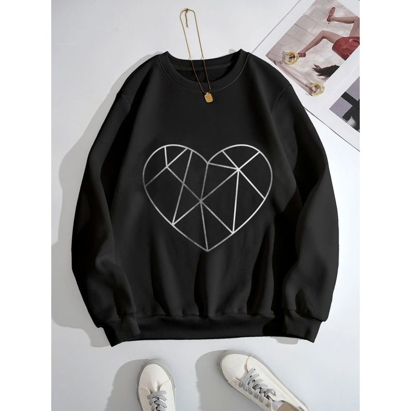 MOSS ROSE - Sudadera de manga larga con estampado geométrico para mujer negra