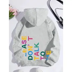 MOSS ROSE - Sudadera con capucha gris claro con estampado de letras para mujer
