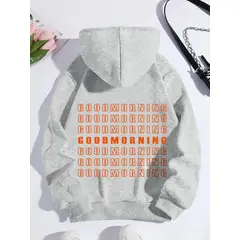 MOSS ROSE - Sudadera con capucha estampada de letras para mujer gris claro