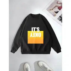 MOSS ROSE - Sudadera de mujer con estampado de monograma y cuello redondo negra