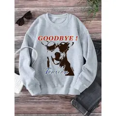 MOSS ROSE - Sudadera de cuello redondo animal print para mujer gris claro